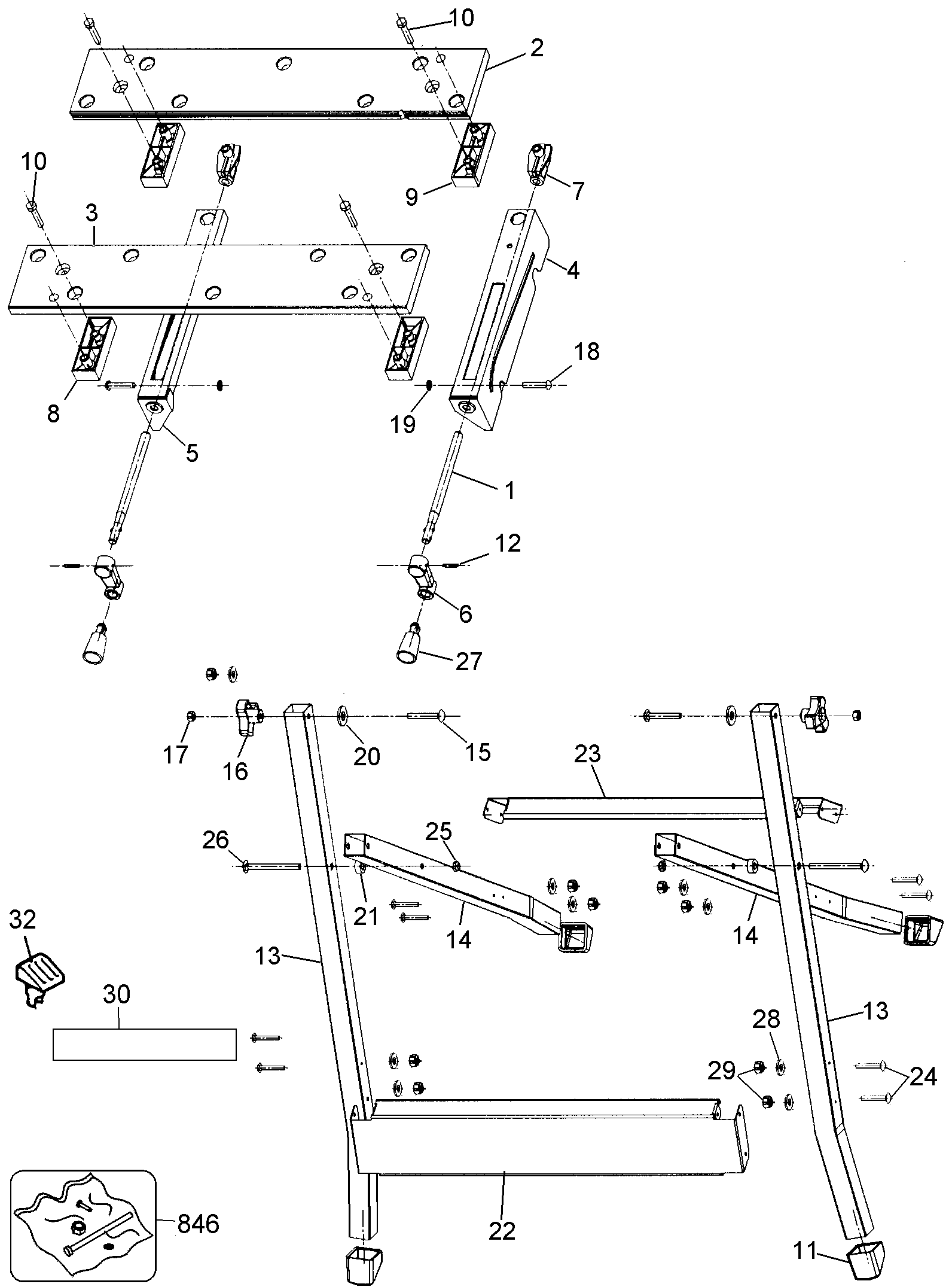 Default Diagram and Parts List for 79-228U Type 1 Black and Decker Sawhorse